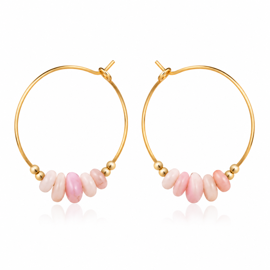 Pink Peruvian Opal Crystal Chip Large Hoop Earrings