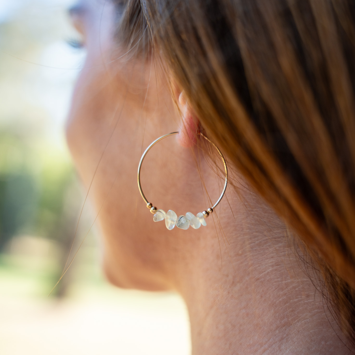 Prehnite Crystal Chip Large Hoop Earrings