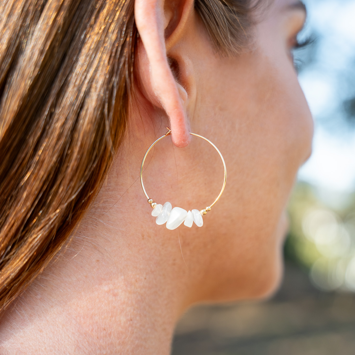 White Moonstone Crystal Chip Large Hoop Earrings