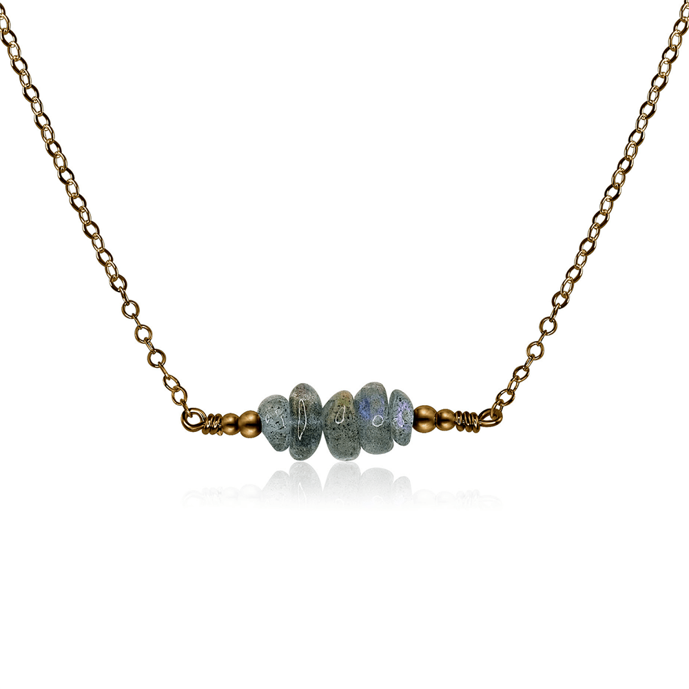 Bronze Labradorite Chip Bead Bar Necklace