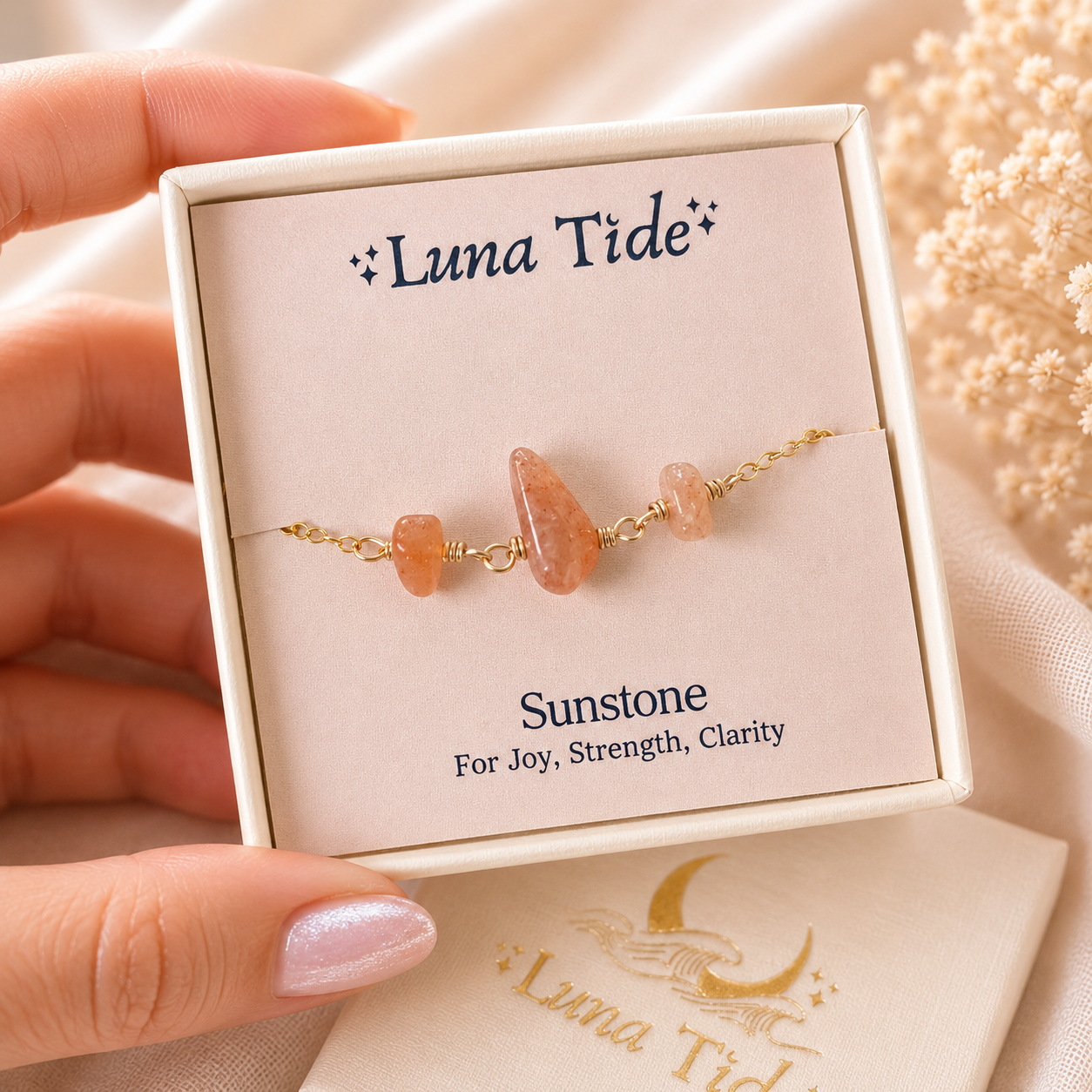 Sunstone Beaded Chain Bracelet