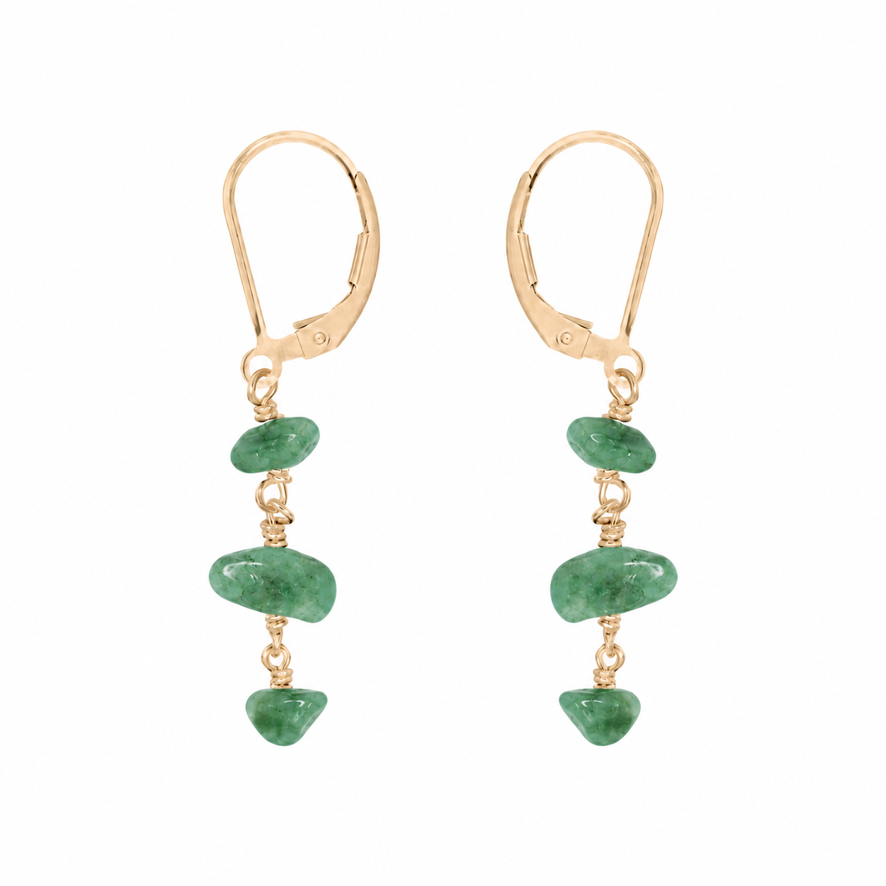 Aventurine Crystal Beaded Chain Dangle Leverback Earrings