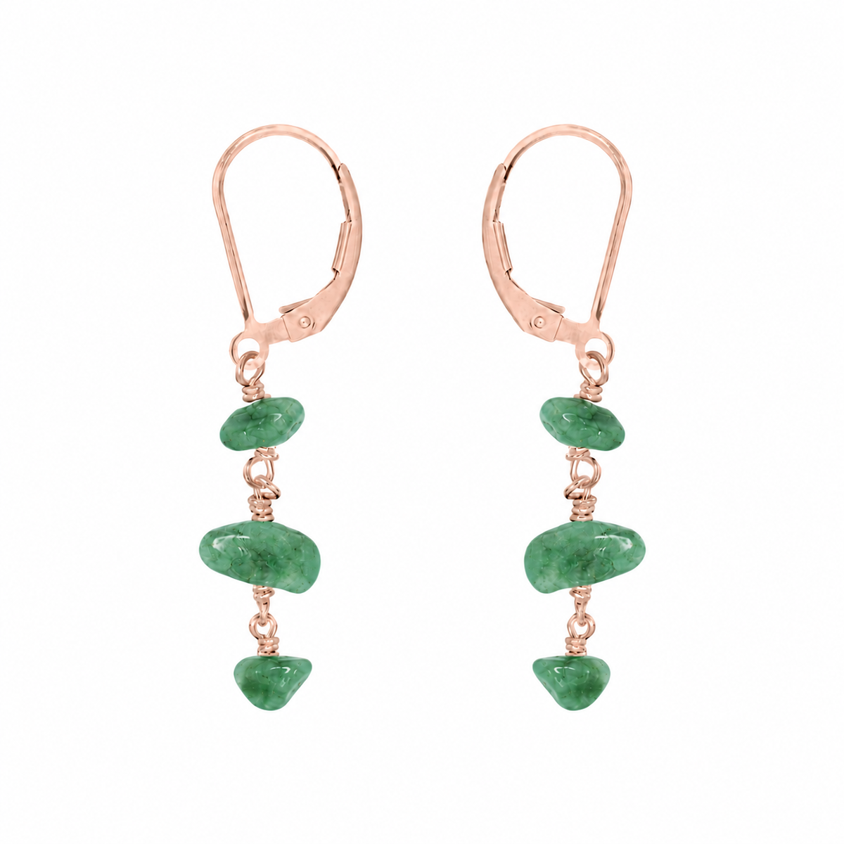 Aventurine Crystal Beaded Chain Dangle Leverback Earrings
