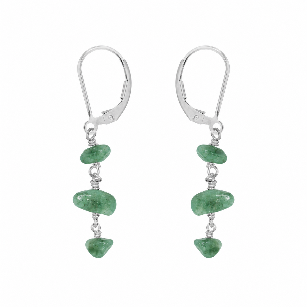 Aventurine Crystal Beaded Chain Dangle Leverback Earrings