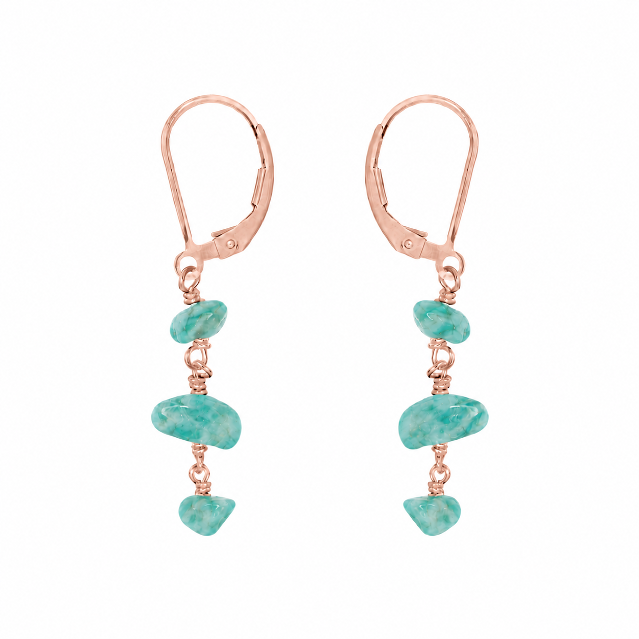 Amazonite Crystal Beaded Chain Dangle Leverback Earrings