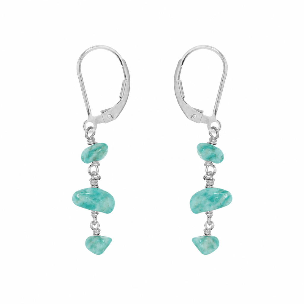 Amazonite Crystal Beaded Chain Dangle Leverback Earrings