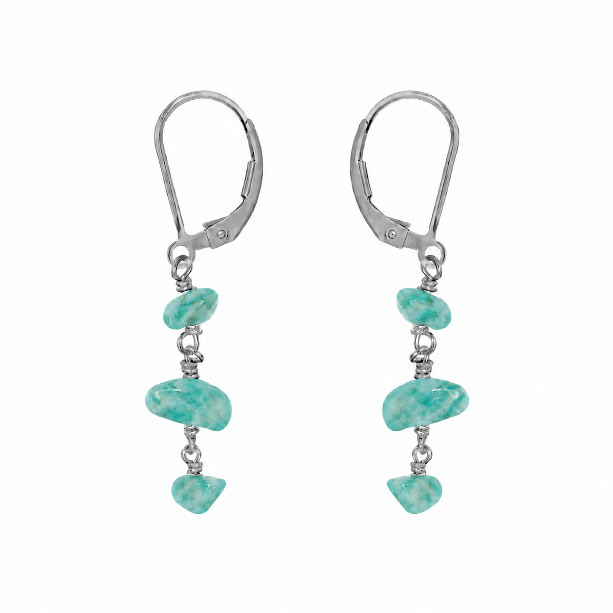 Amazonite Crystal Beaded Chain Dangle Leverback Earrings