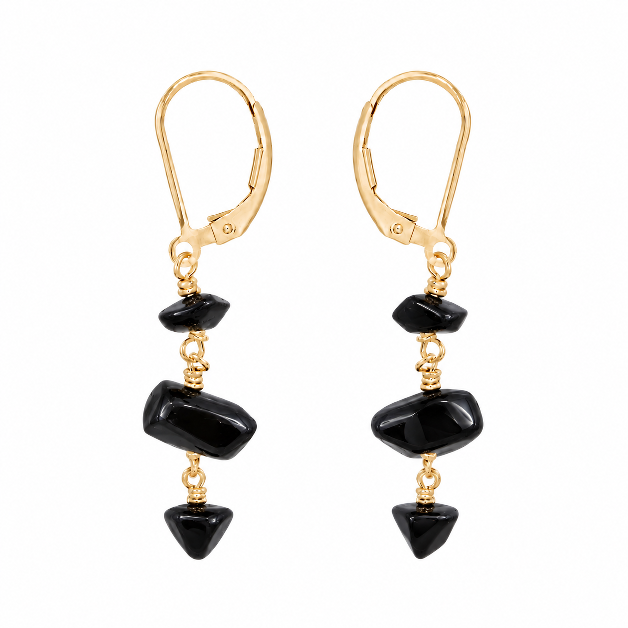 Black Onyx Crystal Beaded Chain Dangle Leverback Earrings
