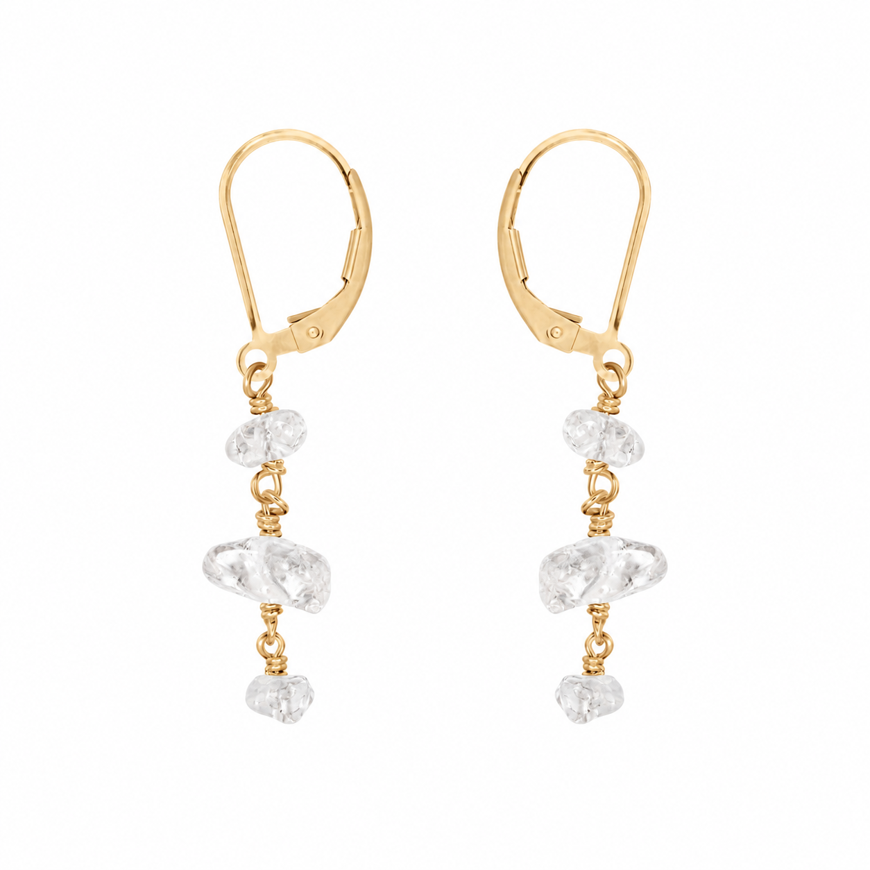 Crystal Quartz Beaded Chain Dangle Leverback Earrings