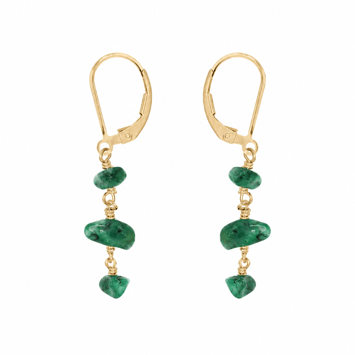 Emerald Crystal Beaded Chain Dangle Leverback Earrings