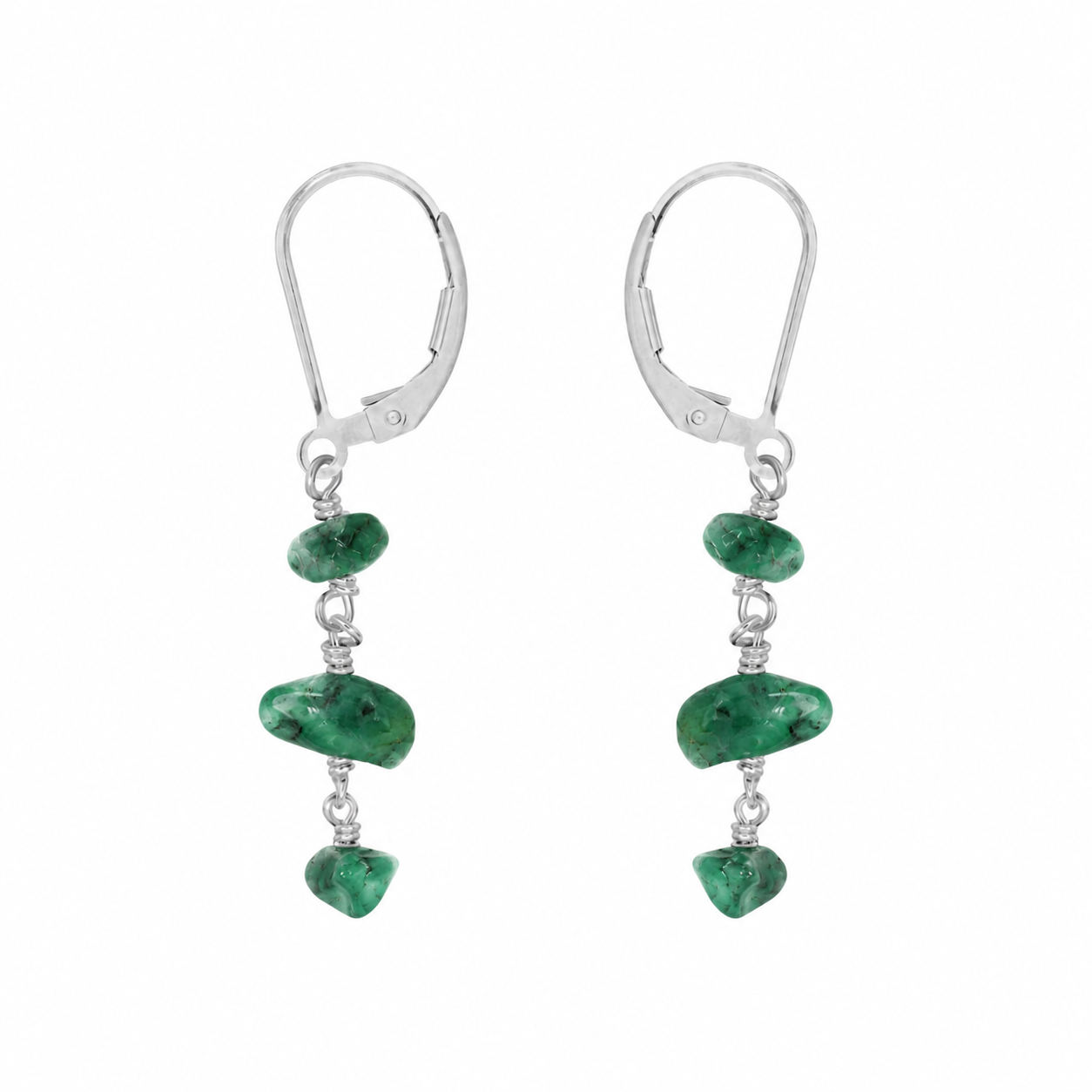 Emerald Crystal Beaded Chain Dangle Leverback Earrings