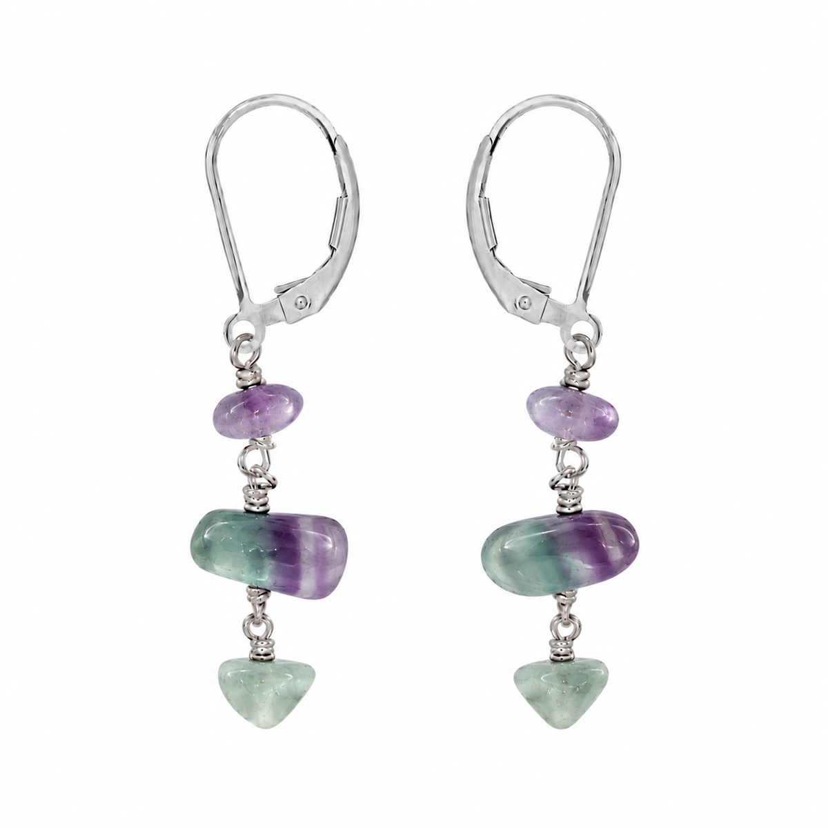 Fluorite Crystal Beaded Chain Dangle Leverback Earrings