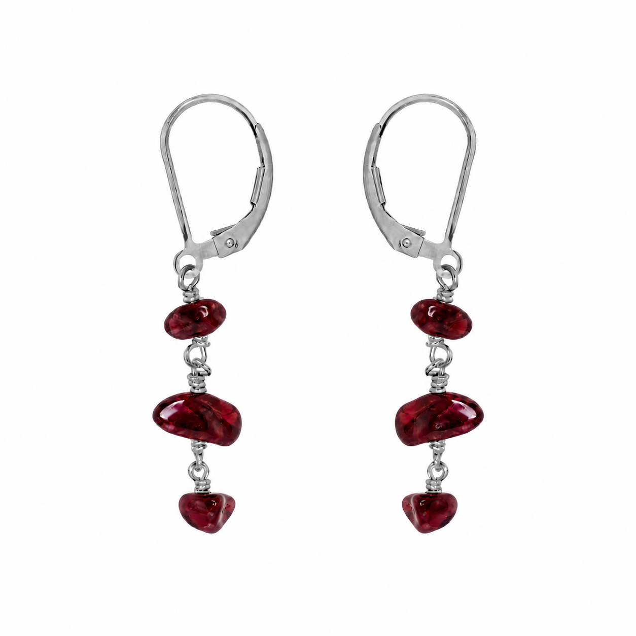 Garnet Crystal Beaded Chain Dangle Leverback Earrings