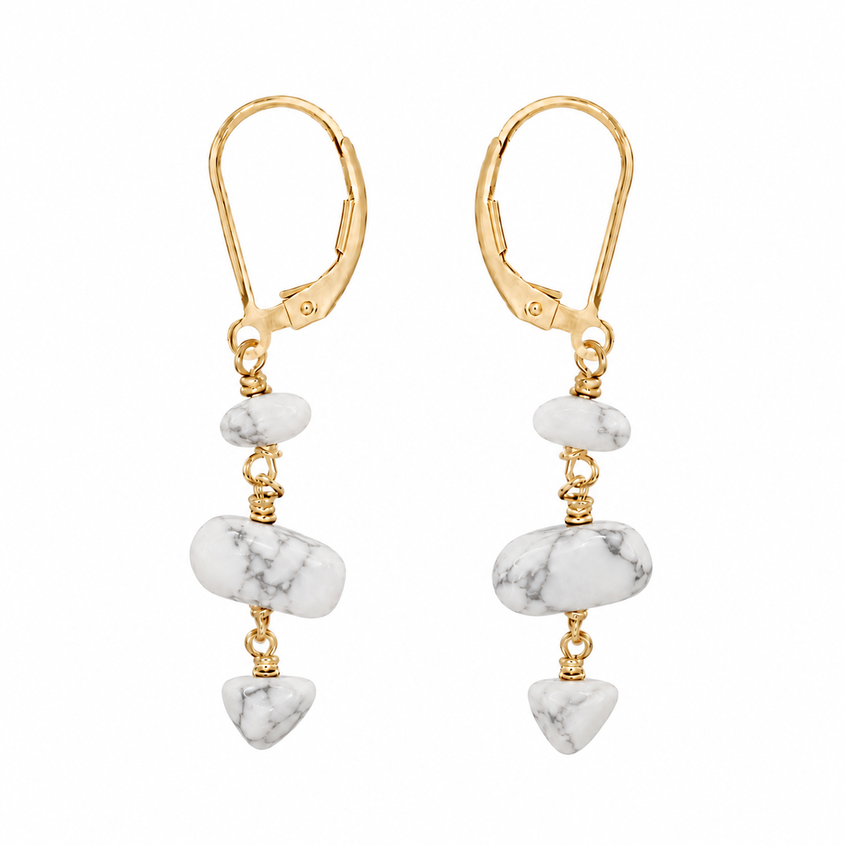 Howlite Crystal Beaded Chain Dangle Leverback Earrings