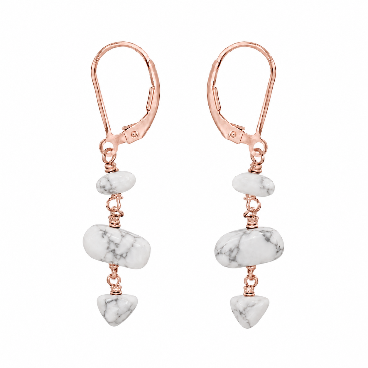 Howlite Crystal Beaded Chain Dangle Leverback Earrings