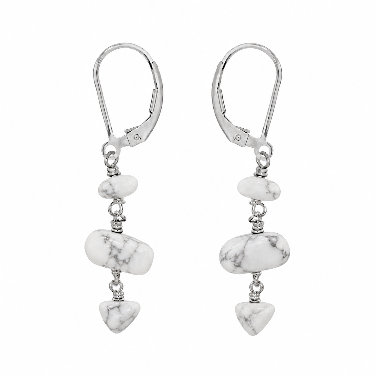 Howlite Crystal Beaded Chain Dangle Leverback Earrings
