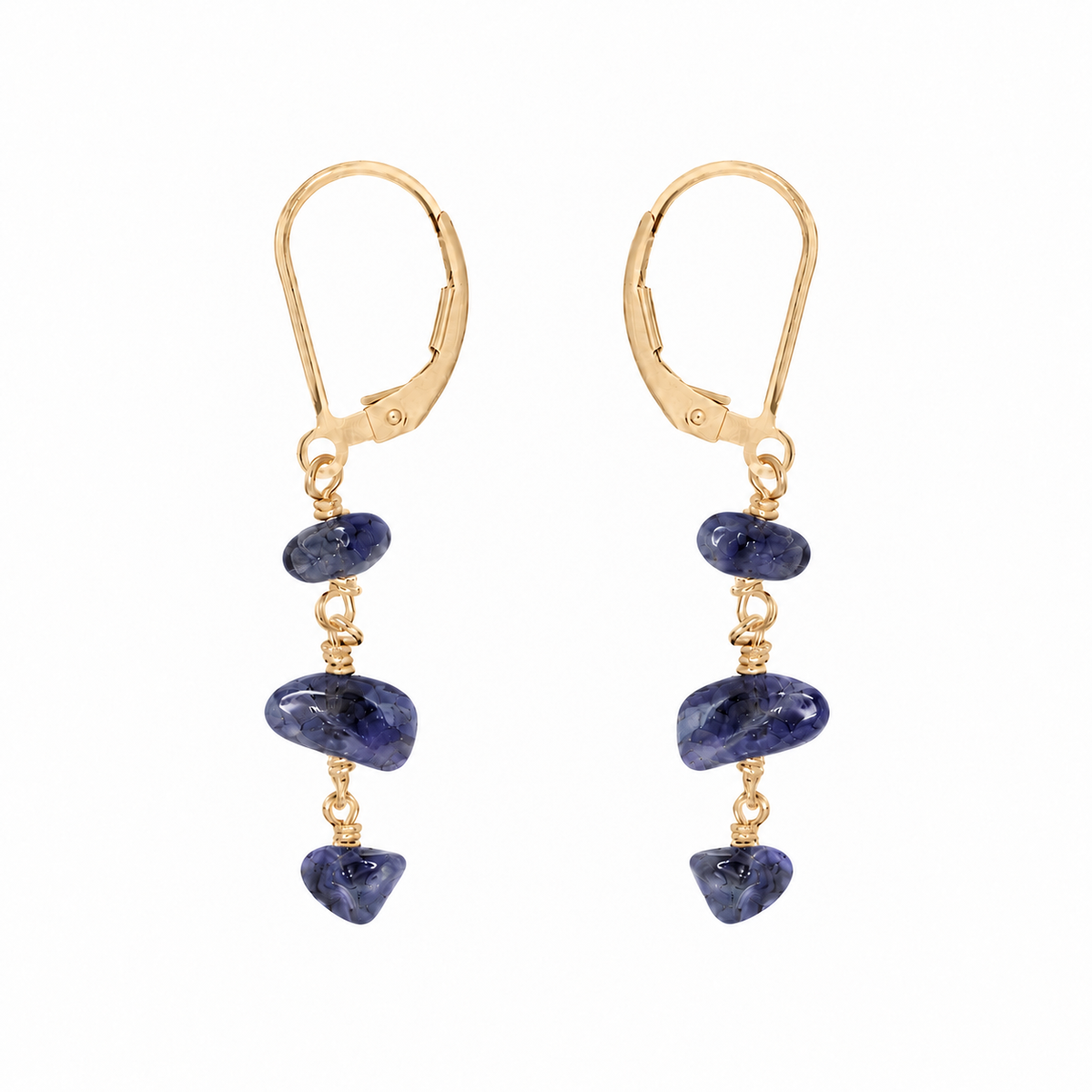 Iolite Crystal Beaded Chain Dangle Leverback Earrings