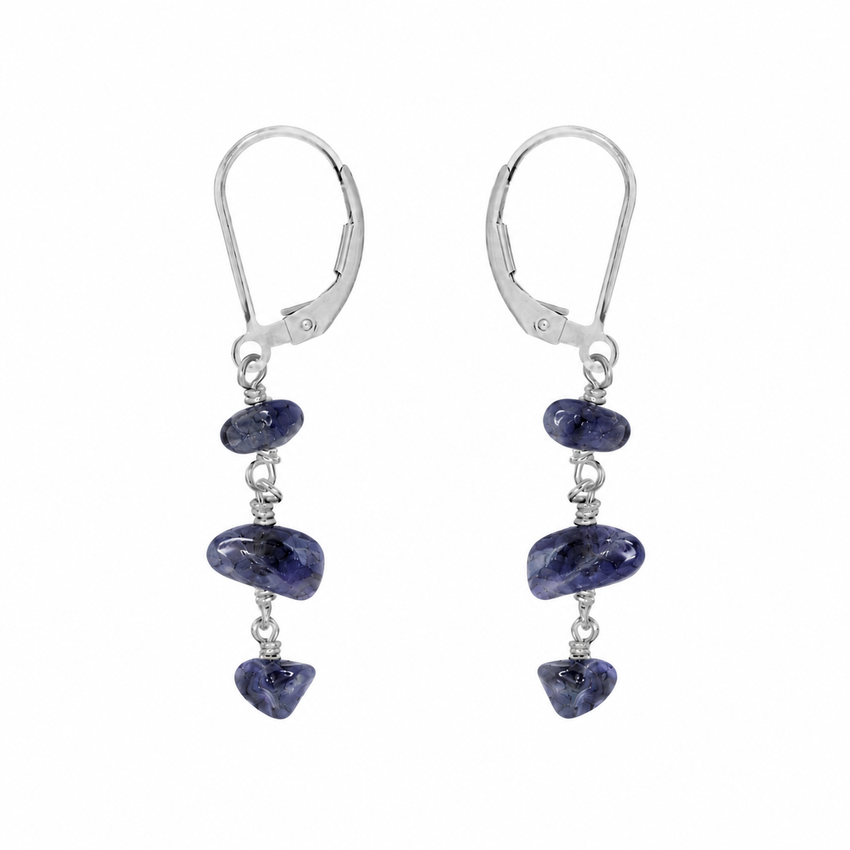 Iolite Crystal Beaded Chain Dangle Leverback Earrings