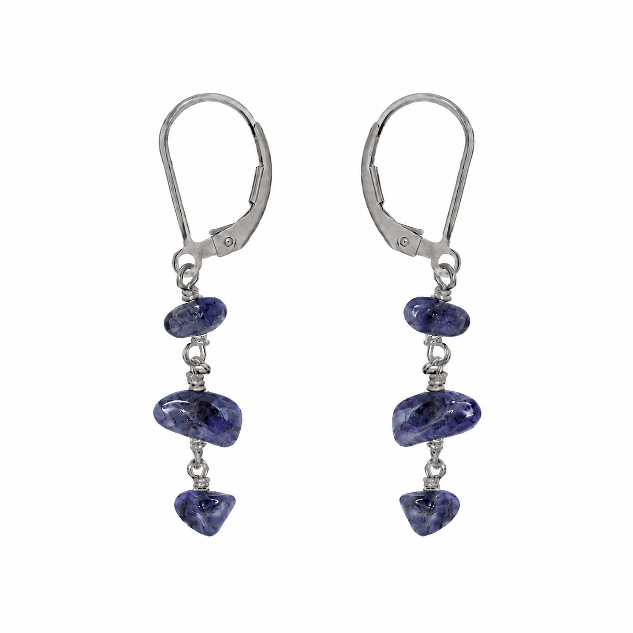 Iolite Crystal Beaded Chain Dangle Leverback Earrings