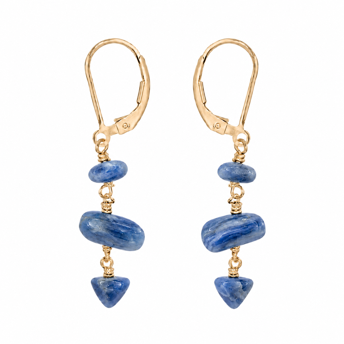 Kyanite Crystal Beaded Chain Dangle Leverback Earrings