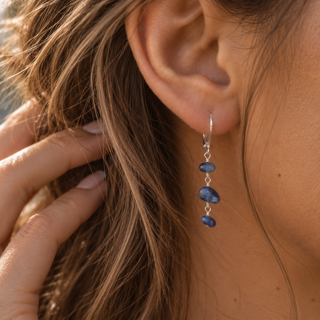 Kyanite Crystal Beaded Chain Dangle Leverback Earrings