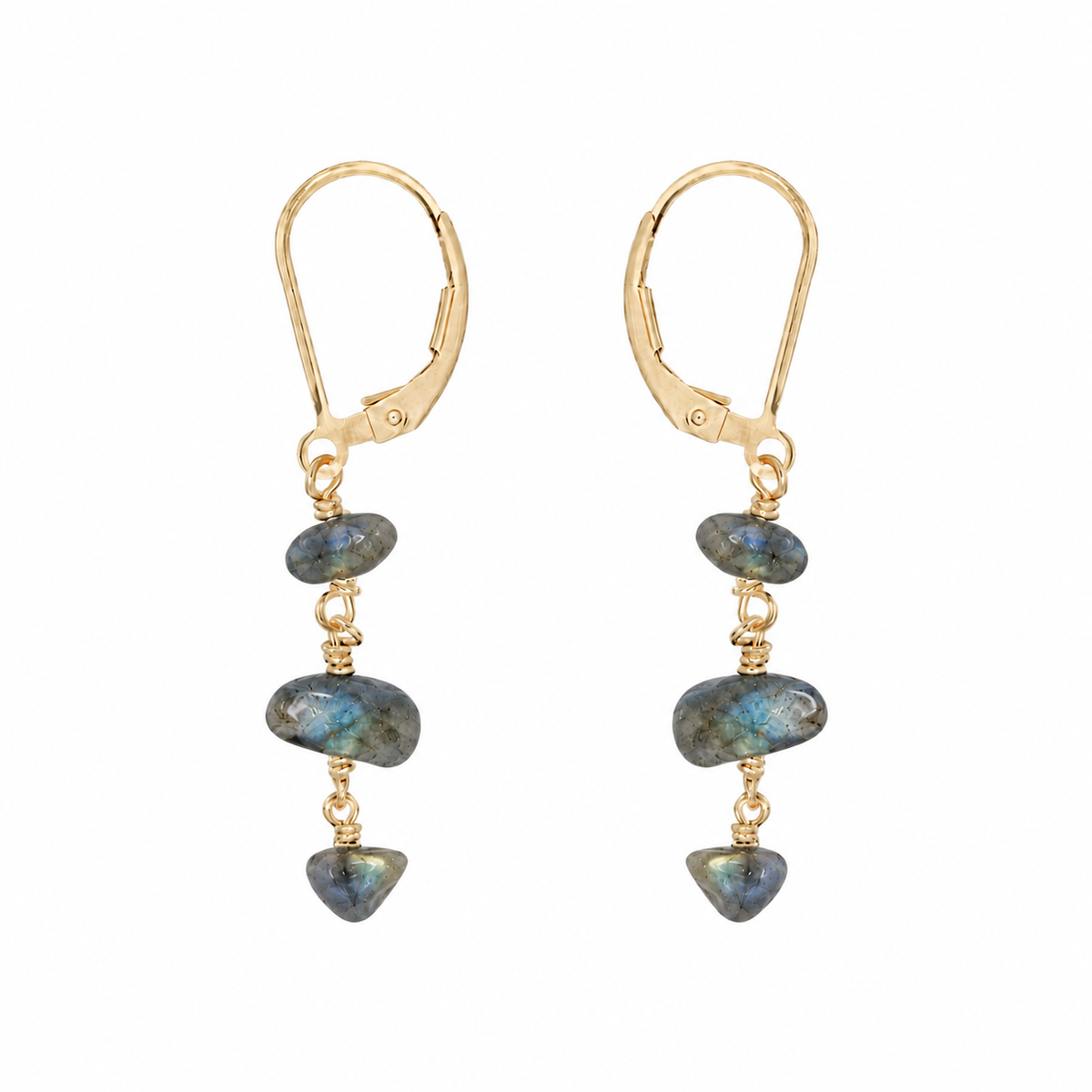 Labradorite Crystal Beaded Chain Dangle Leverback Earrings