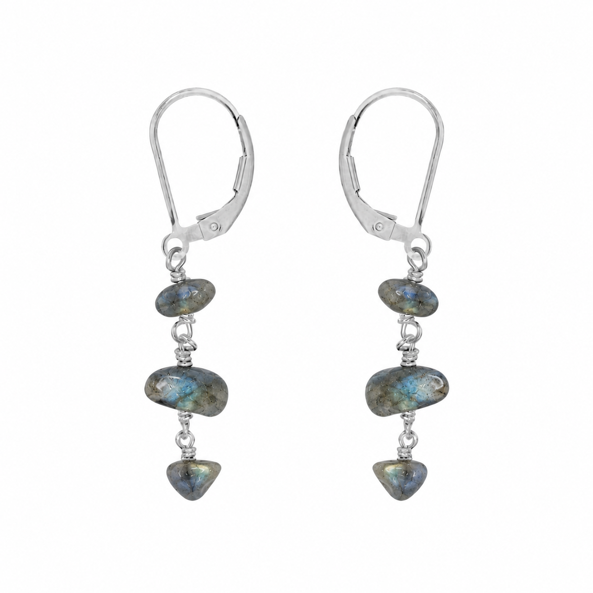 Labradorite Crystal Beaded Chain Dangle Leverback Earrings