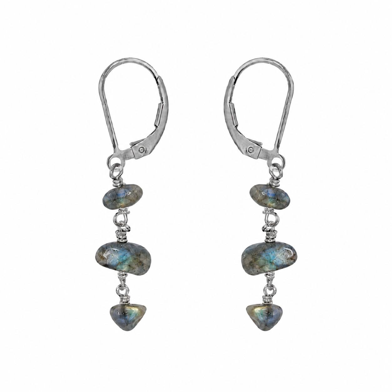 Labradorite Crystal Beaded Chain Dangle Leverback Earrings