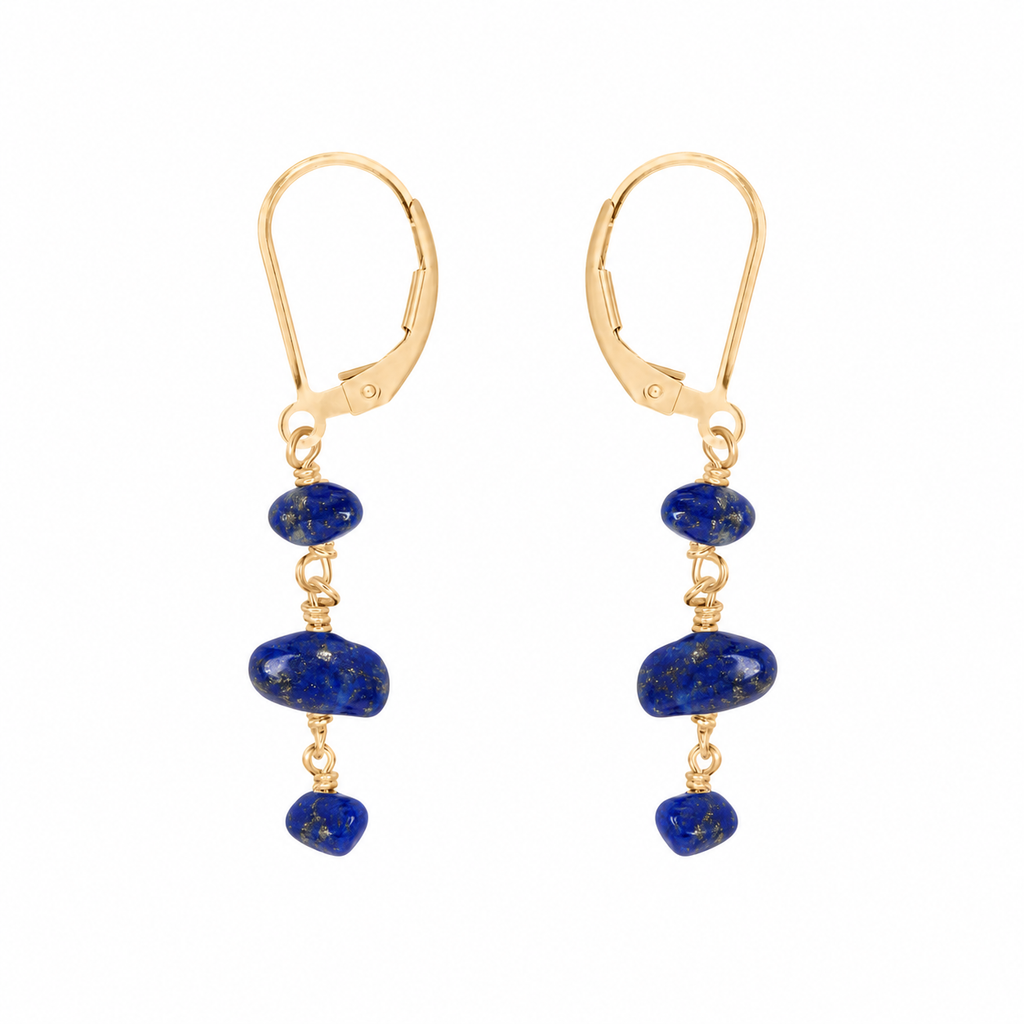 Lapis Lazuli Crystal Beaded Chain Dangle Leverback Earrings