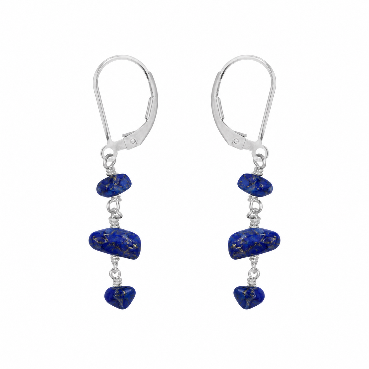 Lapis Lazuli Crystal Beaded Chain Dangle Leverback Earrings