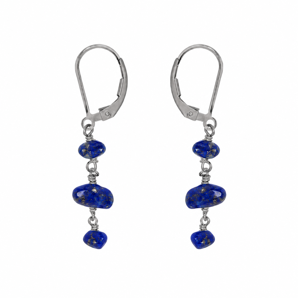 Lapis Lazuli Crystal Beaded Chain Dangle Leverback Earrings