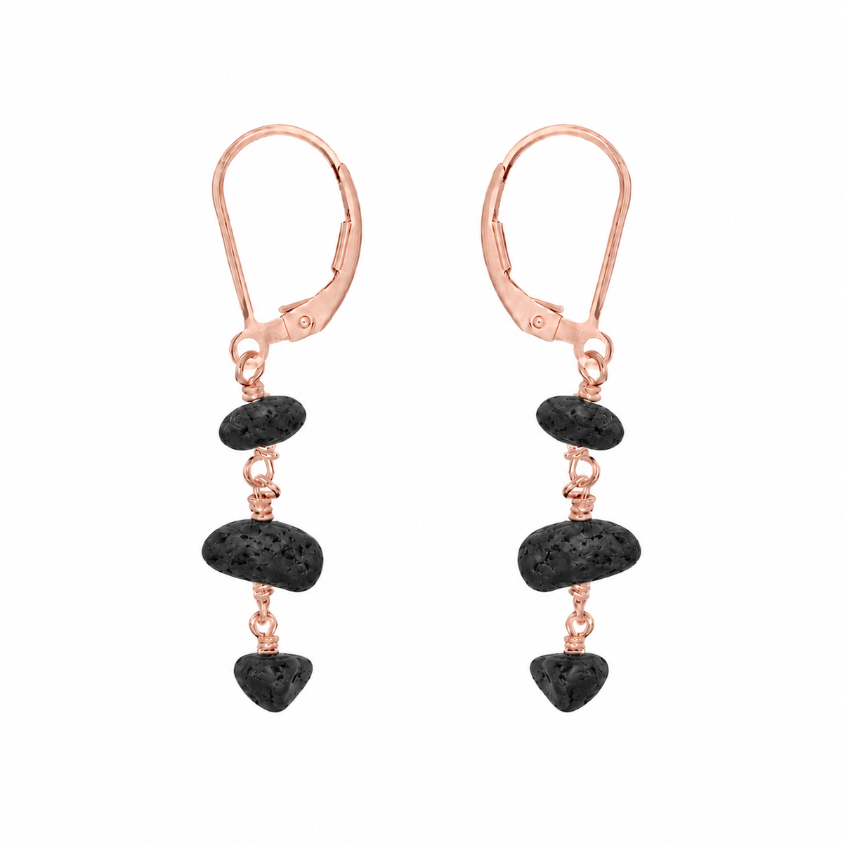 Lava Stone Beaded Chain Dangle Leverback Earrings