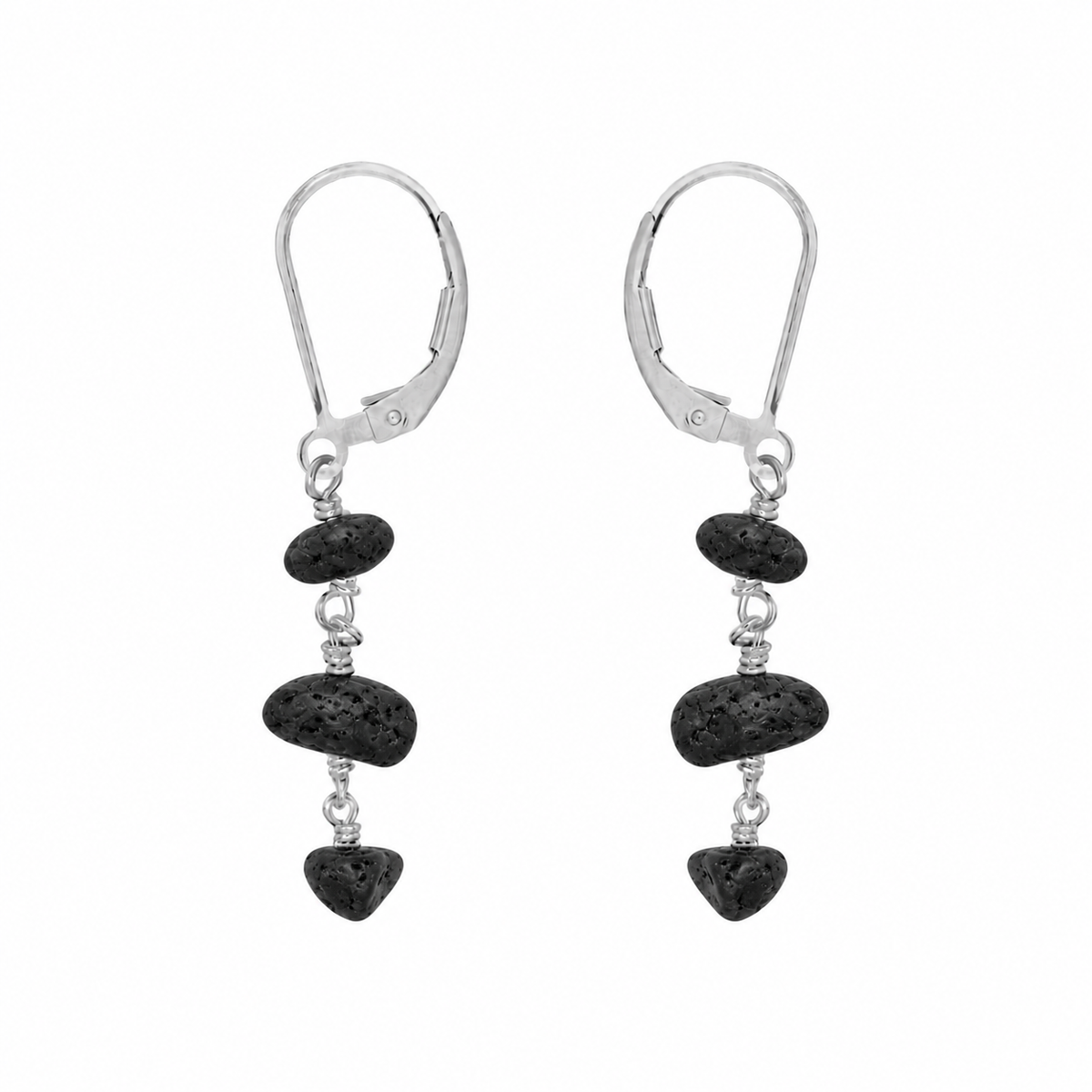 Lava Stone Beaded Chain Dangle Leverback Earrings