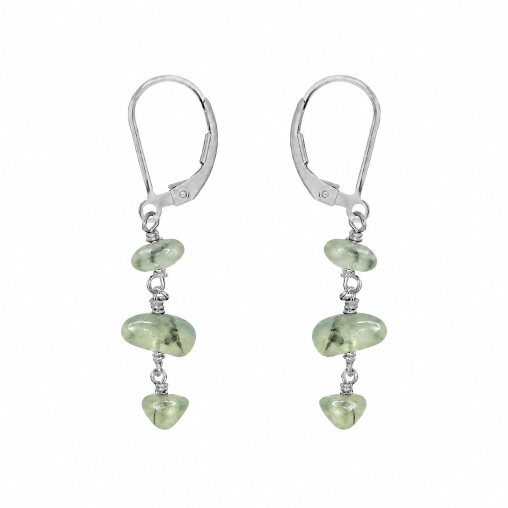 Prehnite Crystal Beaded Chain Dangle Leverback Earrings