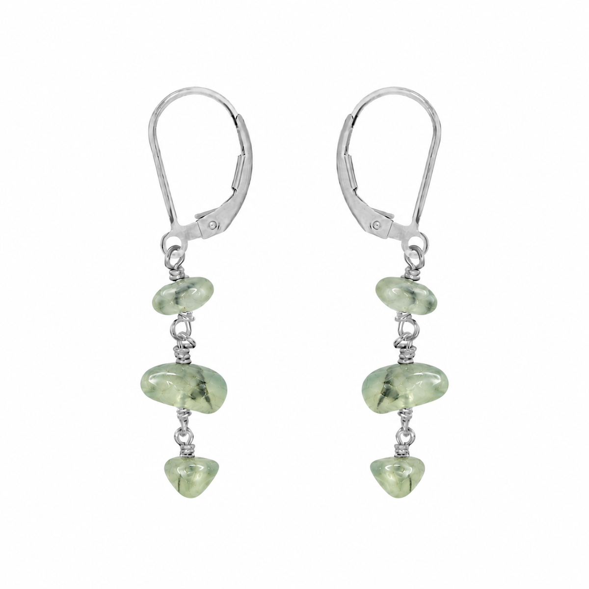 Prehnite Crystal Beaded Chain Dangle Leverback Earrings