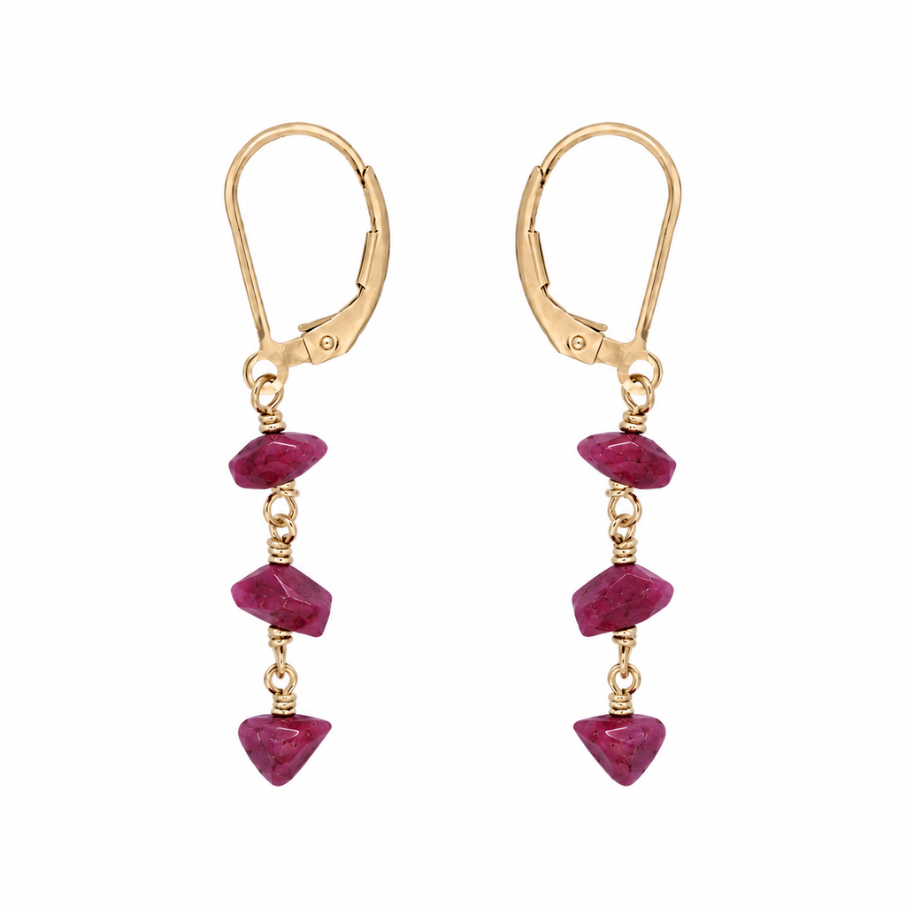 Ruby Crystal Beaded Chain Dangle Leverback Earrings