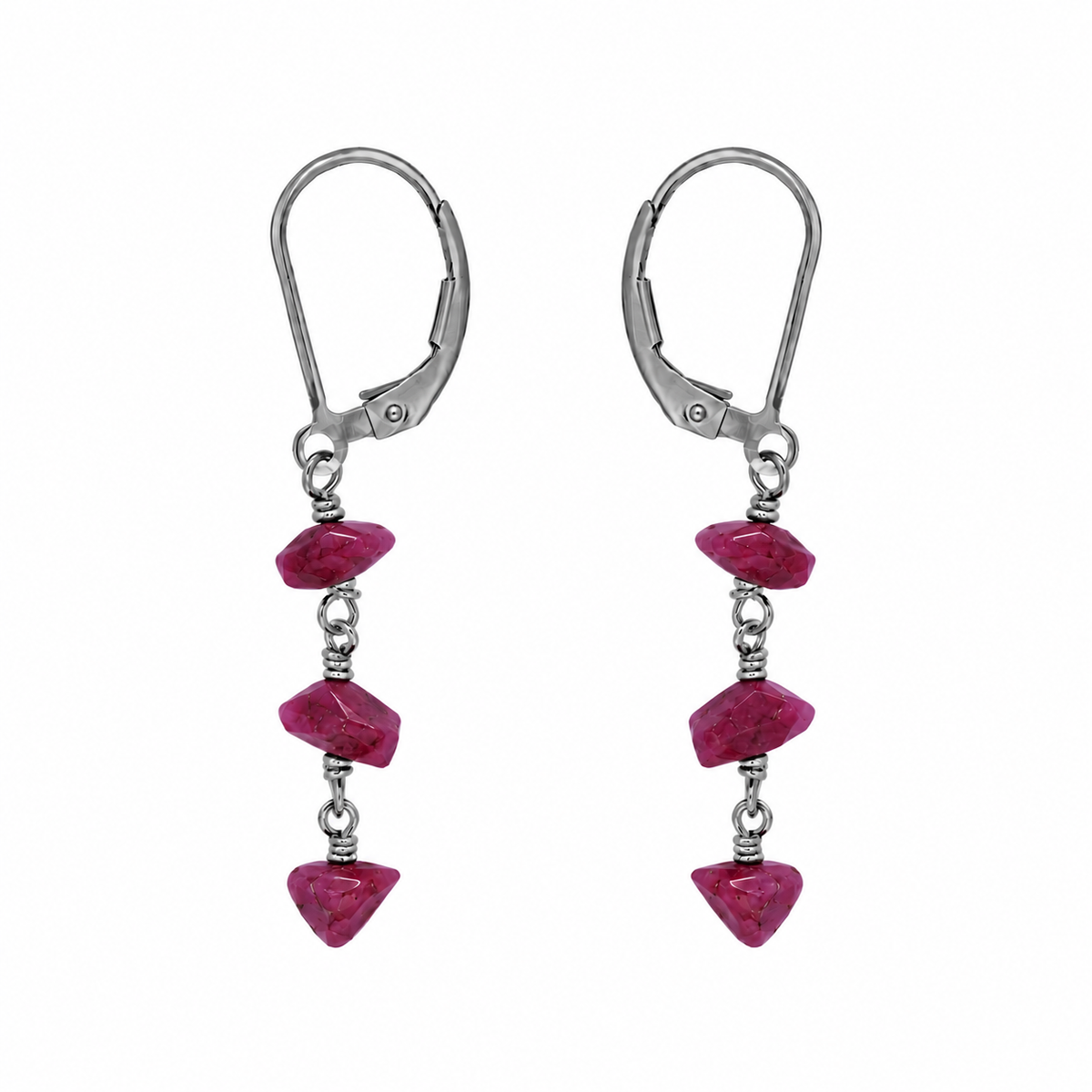 Ruby Crystal Beaded Chain Dangle Leverback Earrings