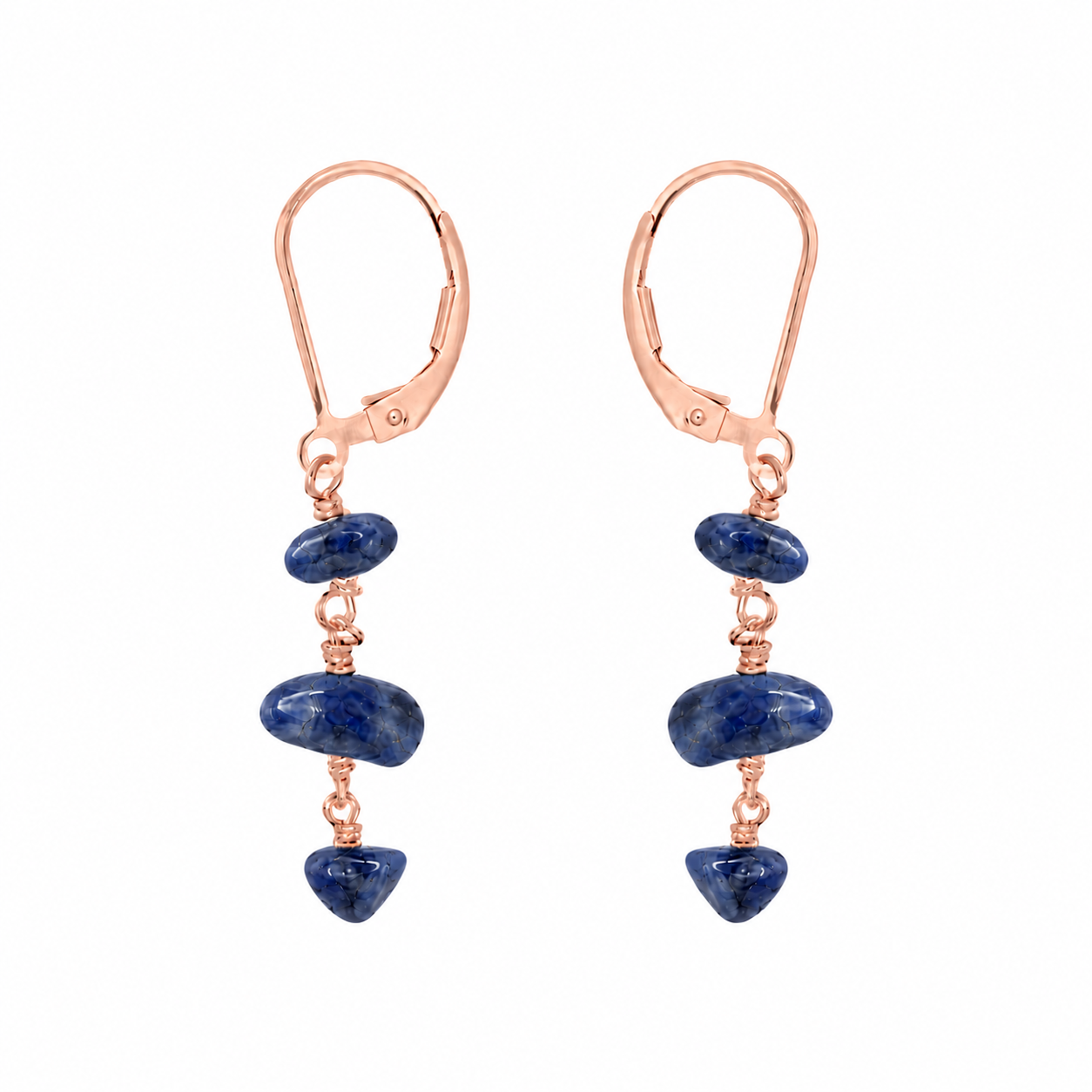 Sapphire Crystal Beaded Chain Dangle Leverback Earrings