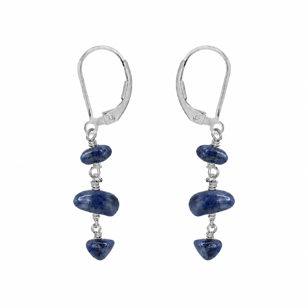 Sapphire Crystal Beaded Chain Dangle Leverback Earrings