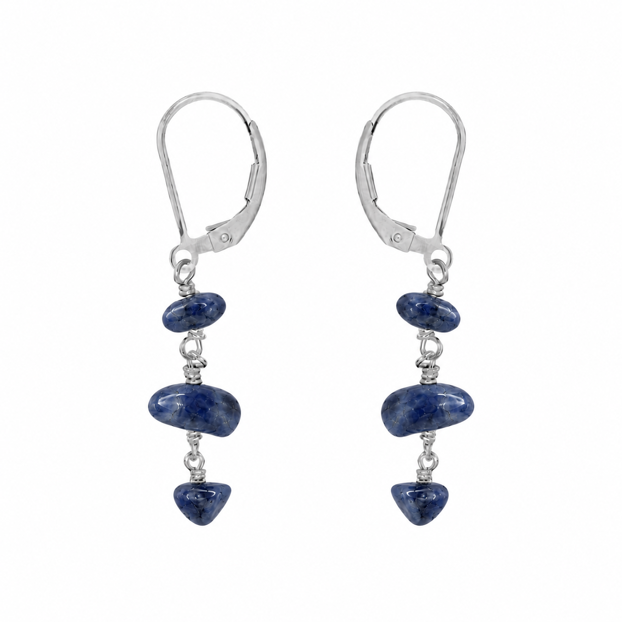 Sapphire Crystal Beaded Chain Dangle Leverback Earrings