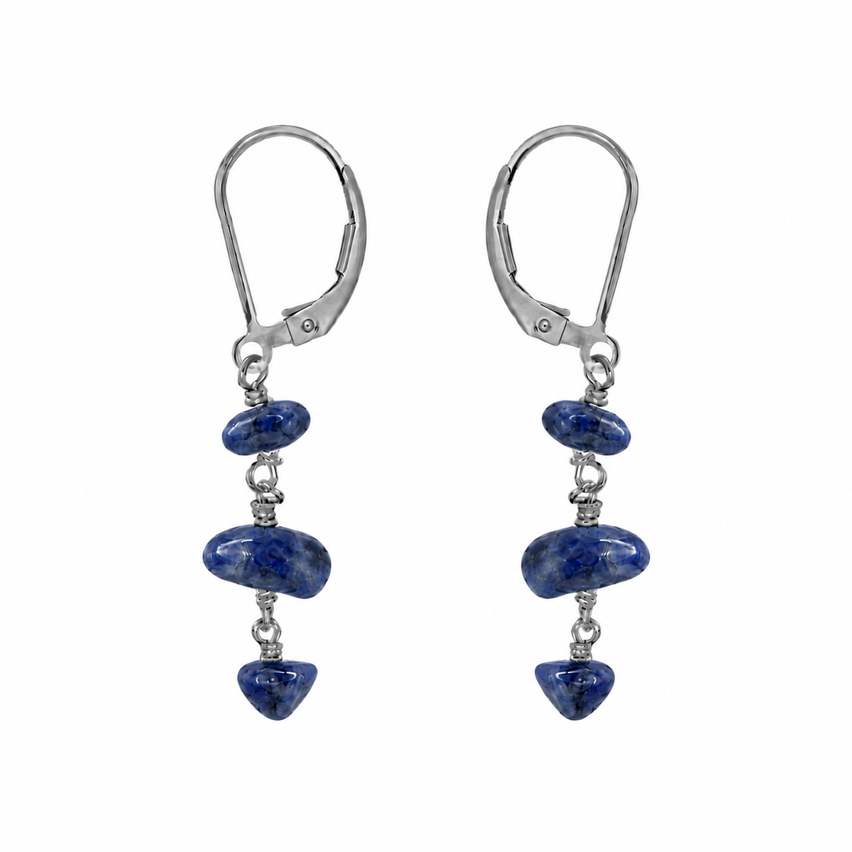 Sapphire Crystal Beaded Chain Dangle Leverback Earrings