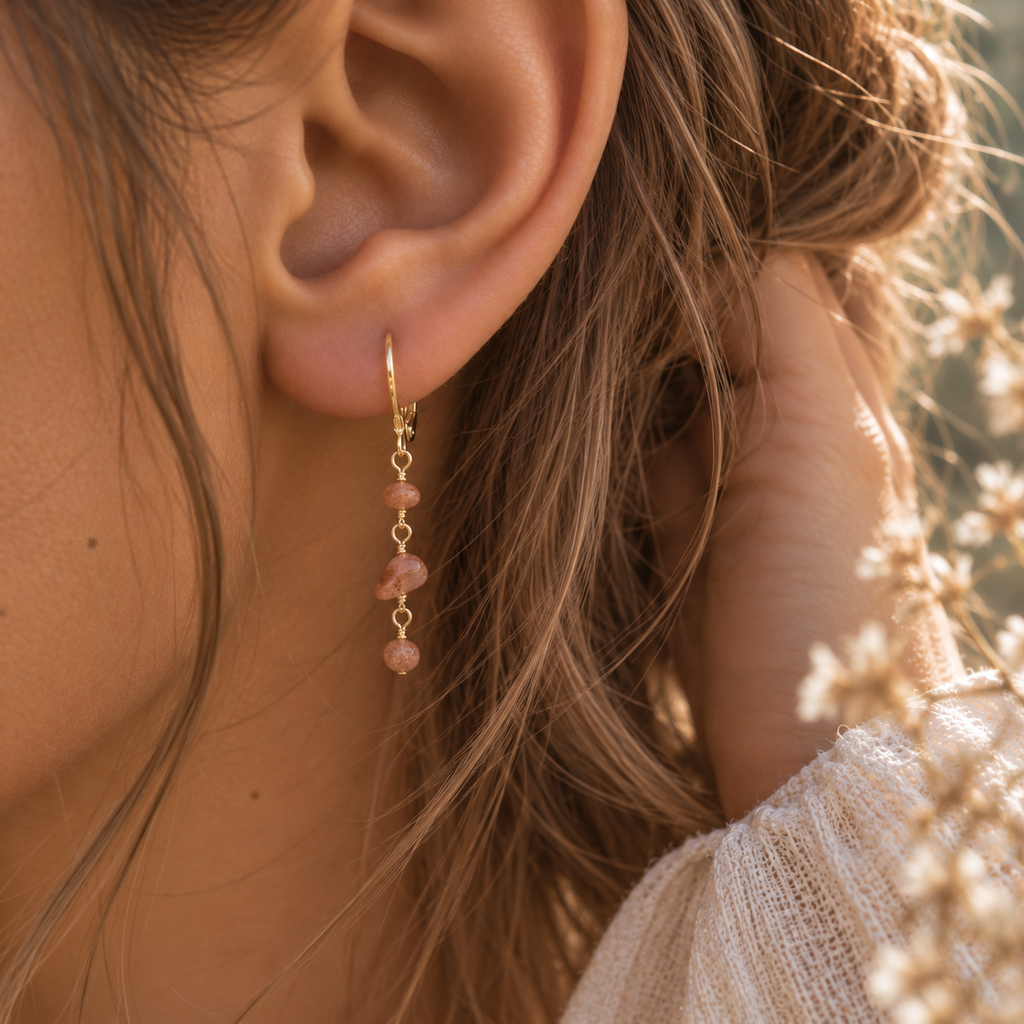 Sunstone Crystal Beaded Chain Dangle Leverback Earrings