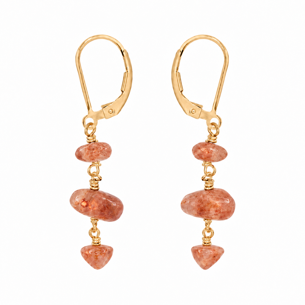 Sunstone Crystal Beaded Chain Dangle Leverback Earrings
