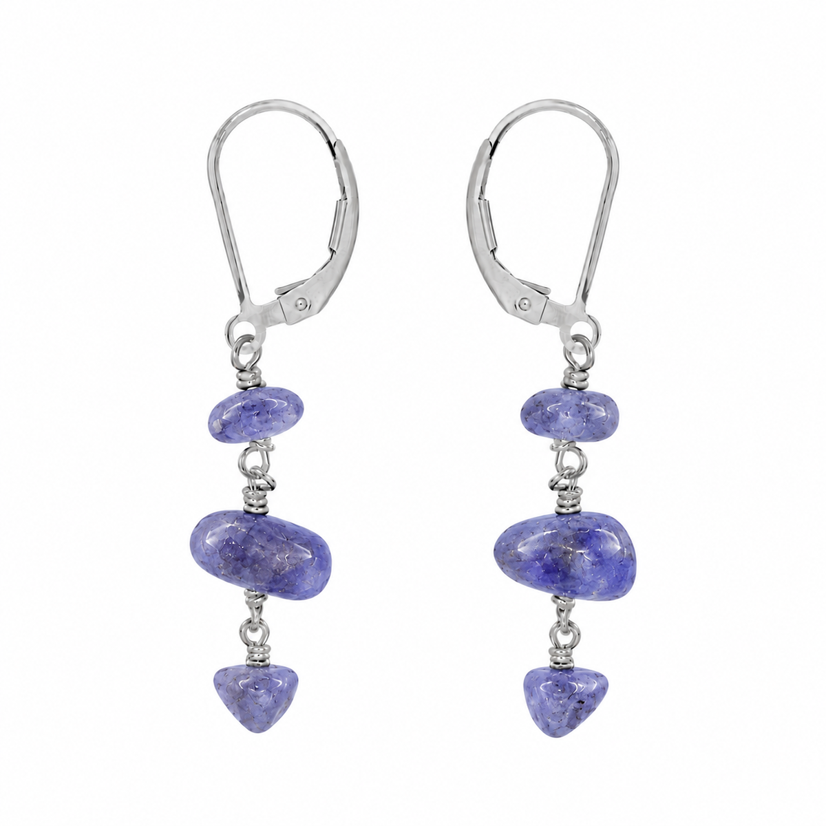 Tanzanite Crystal Beaded Chain Dangle Leverback Earrings