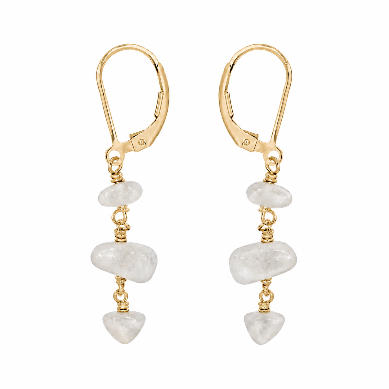 White Moonstone Crystal Beaded Chain Dangle Leverback Earrings