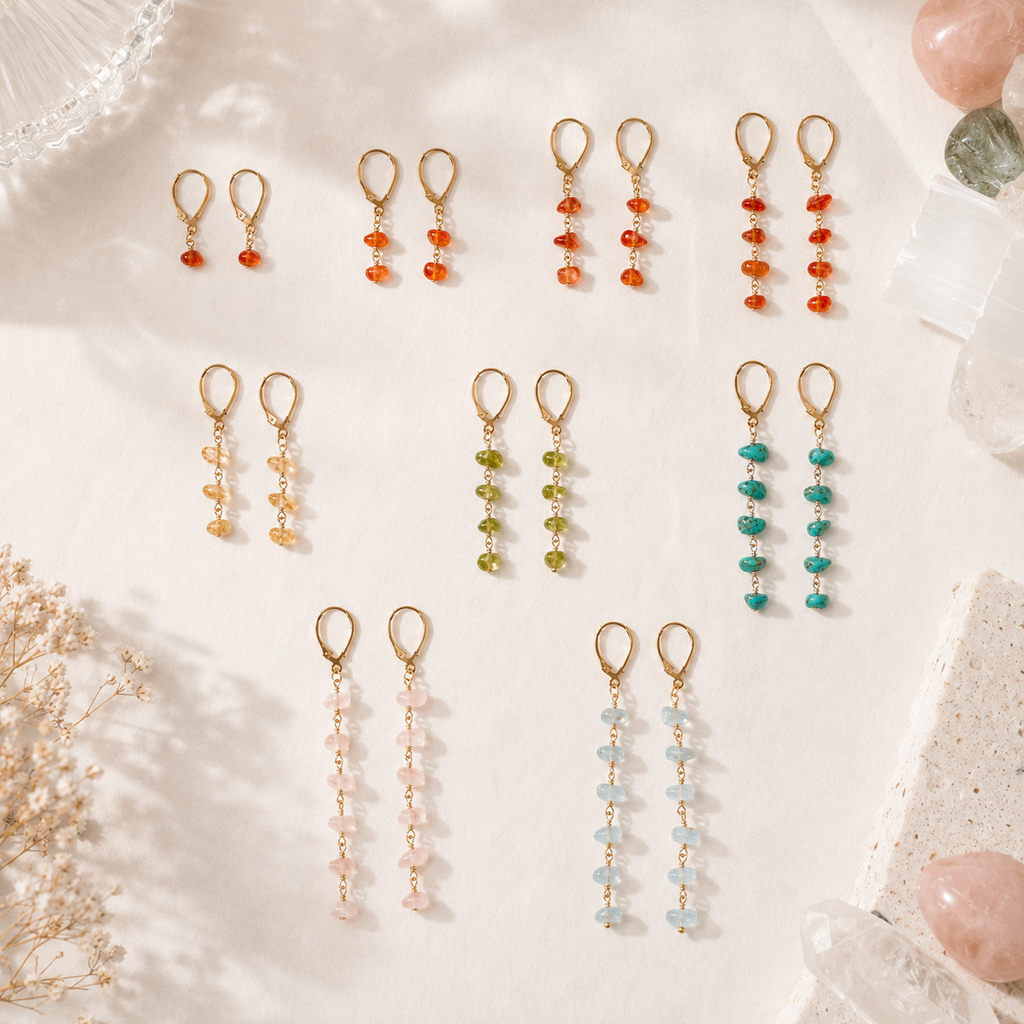 Custom Crystal Beaded Chain Dangle Leverback Earrings
