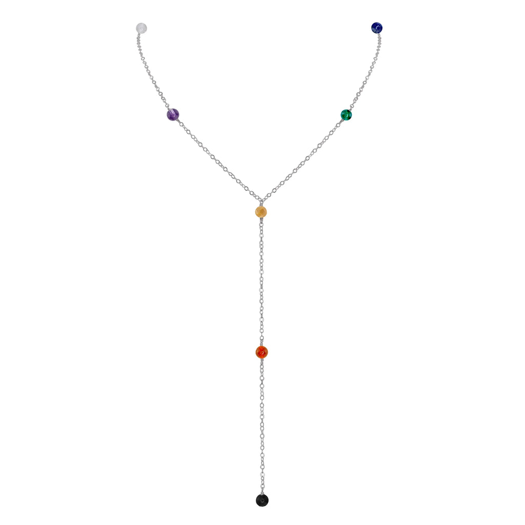 Dainty Chakra Crystals Lariat Necklace - Dainty Chakra Crystals Lariat Necklace - Stainless Steel - Luna Tide Handmade Crystal Jewellery