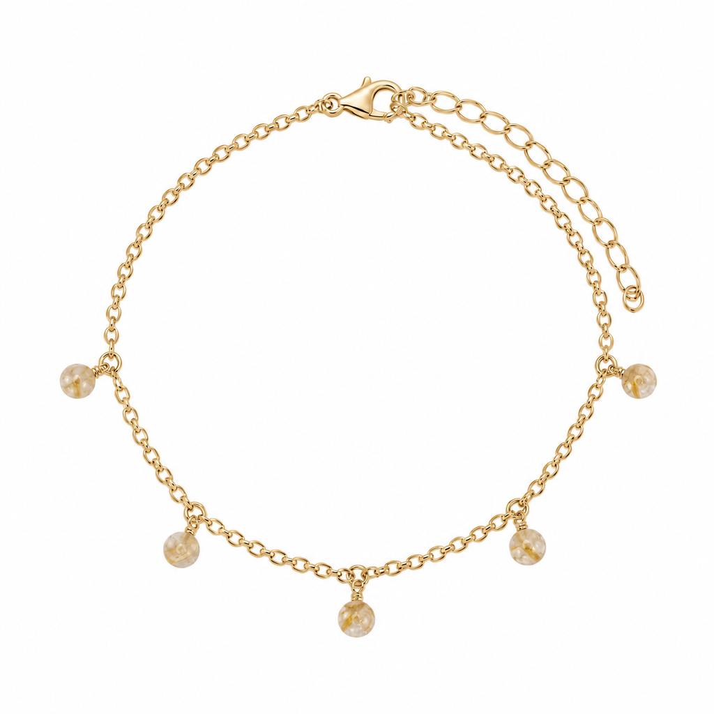 Boho Golden Rutilated Quartz Gemstone Bead Drop Anklet