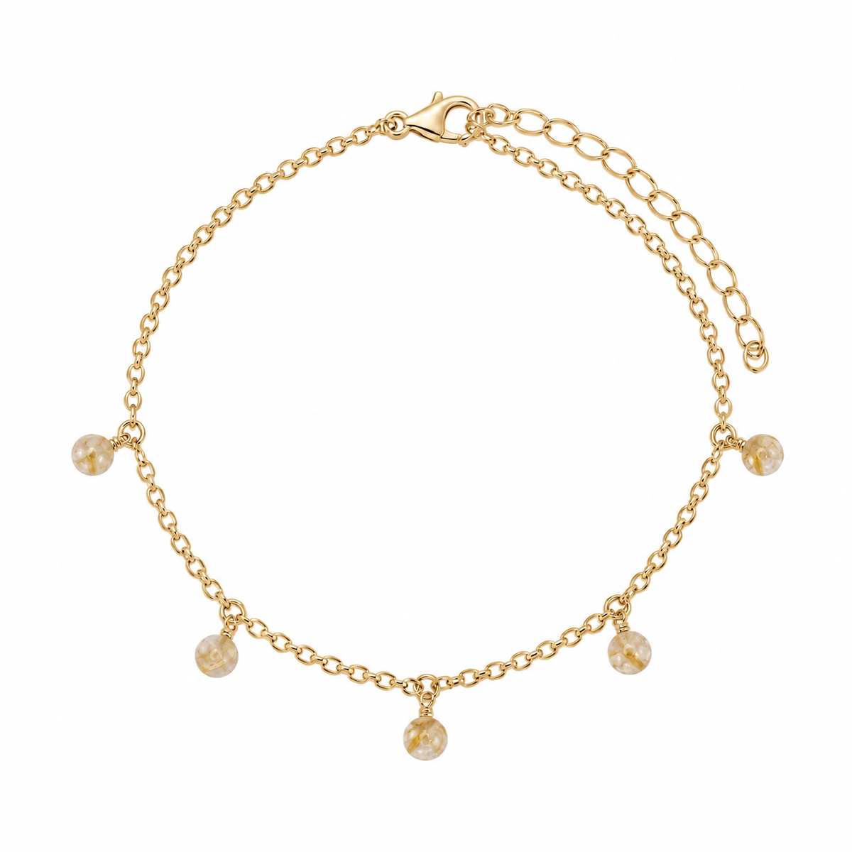 Boho Golden Rutilated Quartz Gemstone Bead Drop Anklet
