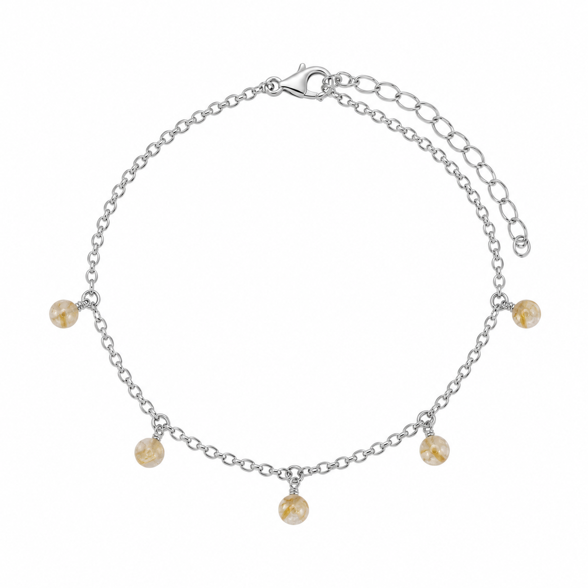 Boho Golden Rutilated Quartz Gemstone Bead Drop Anklet